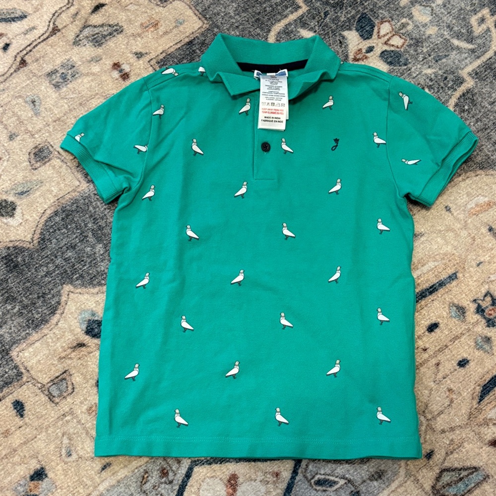 Jacadi boys Green Polo with Bird Pattern, size 8